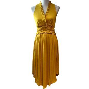 Maeve Anthropologie Womens Size S Livia Gold Ruffle Smock Waist Pleat Midi Dress